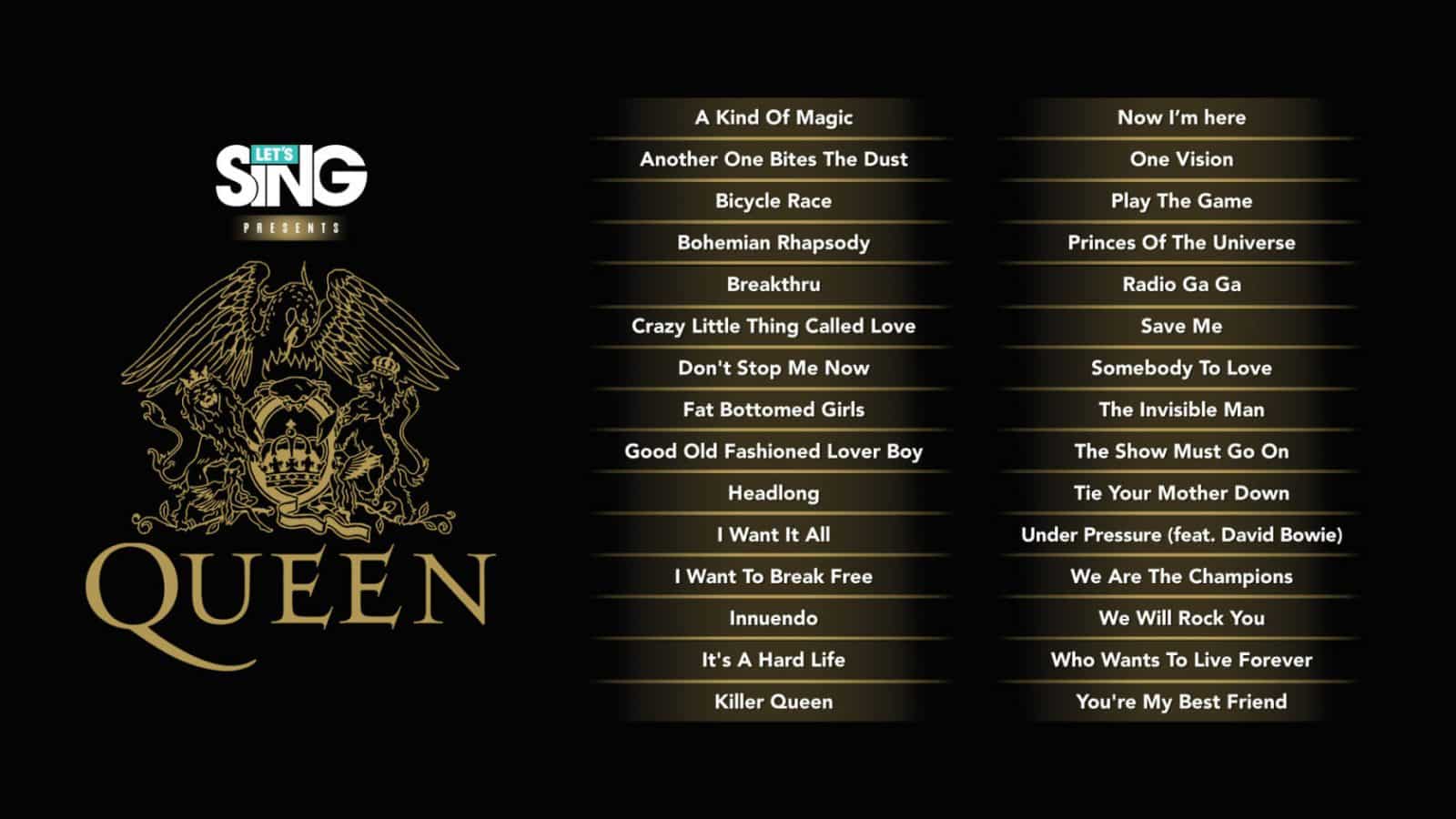 Lets sing presents Queen Tracklist