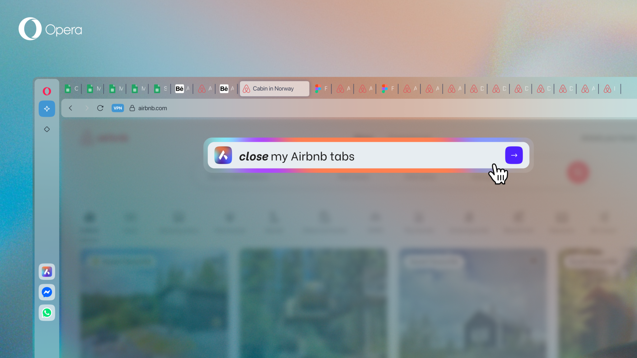 Opera AI Tab Commands Close my Aria tasks